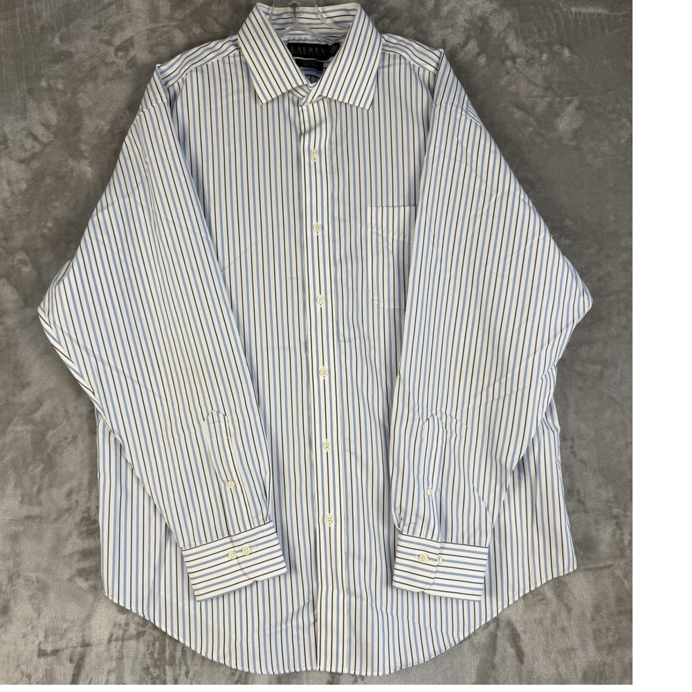 Y2K Ralph Lauren Classic Fit Striped Dress Shirt Men's Size‎ M Blue White
